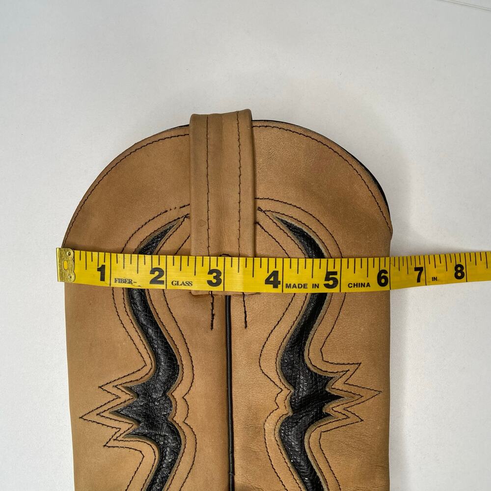 Frye Longhorn Inlay Leather Cowgirl Boots Sz 7.5 Black Tan Leather Vintage - Picture 15 of 16